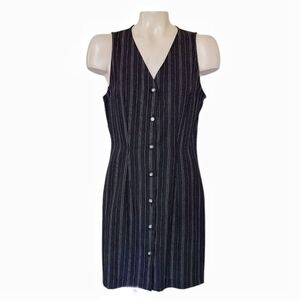 Vintage My Michelle Black Pinstripe Button-Front Dress Career Office S